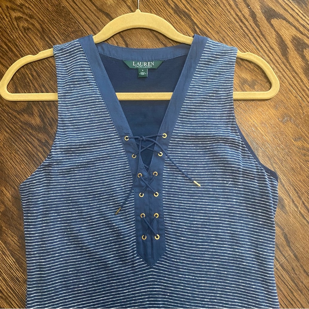 Lauren Ralph Lauren Navy and White Sleeveless Sheath Maxi Dress - Picture 2 of 3
